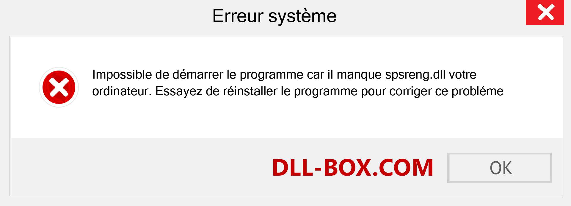 Le fichier spsreng.dll est manquant ?. Télécharger pour Windows 7, 8, 10 - Correction de l'erreur manquante spsreng dll sur Windows, photos, images